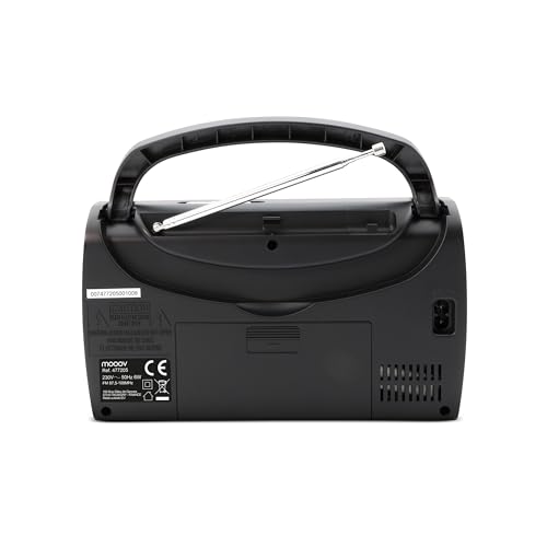 MOOOV 477205 Radio Portable à Pile FM/AM, Tuner Affichage Digital, Poste avec Poignée de Transport Rabattable, Facile d'Utilisation, Fonction Heure & Alarme, Secteur ou Piles - Noir – vue 4