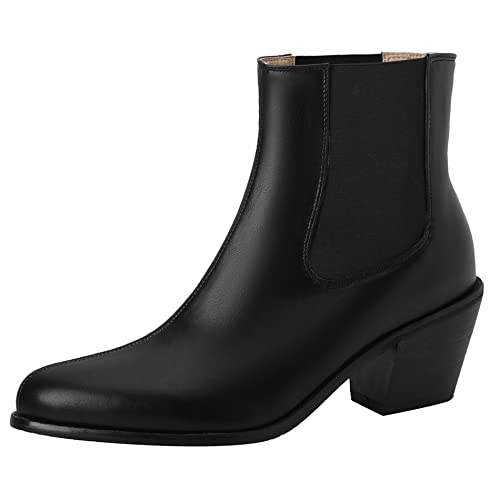 Bottines À Talon Bloc Femme, Bottines Chelsea Facile A Enfiler Bottes Courtes Talons Moyen Pointu 359 Noir Taille 34 EU