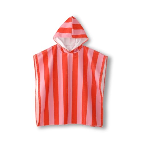 MONOBLANKS Striped Hooded Towels for Kids 30 x 30 Soft Absorbent Beach Poncho Towel for 3-10 Years Boys Girls Perfect for Pool Swimming Bath Beach (Pink-Orange)