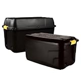 Original Organics Heavy Duty Plastic Storage Boxes with Wheels – 190L and 145L, Black, Large Lockable Storage Trunks with Secure Lids for Garden, Garage and Home Storage, Mixed Size Bundle Set of 2