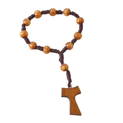 CHIZISX Rosario religioso clásico de 8 mm con cuentas de madera con cruces para uso diario o comodidad espiritual