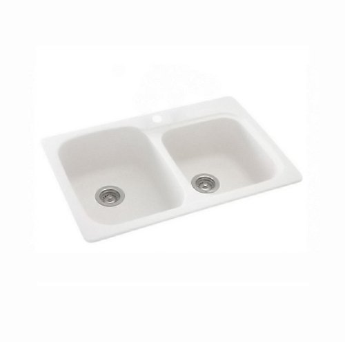 Swanstone KS03322DB.010 Solid Surface 1-Hole Dual Mount Double-Bowl Kitchen Sink, 33-in L X