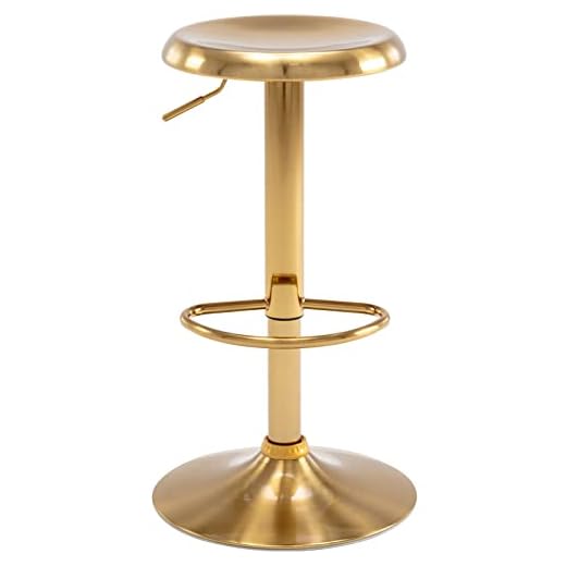 Brage Living Adjustable Bar Stool, Swivel Round Metal Airlift Barstool, Backless Counter Height Bar Chair for Kitchen Dining Room Pub Cafe (Gold)