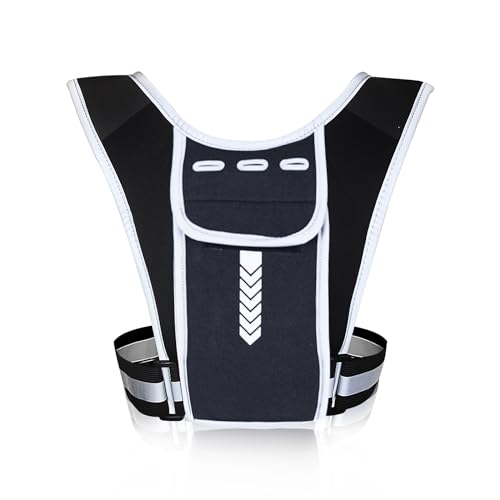 Feelorna Correr chaleco titular del teléfono, chaleco reflectante impermeable para correr con cintura ajustable para correr ciclismo ejercicio hombres mujeres (negro)