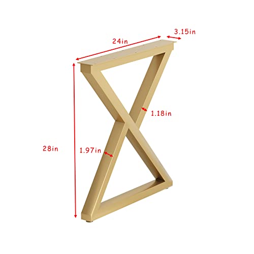 Image of HOMEKAYT Industrial Metal Table Legs (H28 x W24) Heavy Duty Modern Furniture Legs for DIY Use Set of 2 Desk Legs Multiple Uses for Dinning Table,Coffee Table,Kitchen Table-(Triangle-Shape,Gold)