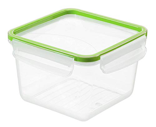 Rotho Clic & Lock lata cuadrada de alimentos frescos de 1,4 l con tapa y sello, Plástico (PP) sin BPA, transparente/verde, 1.4l (16.1 x 16.1 x 10.3 cm)