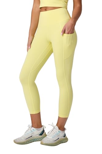 ONGASOFT High Waisted Yoga Capris 21" - Tummy Control Buttery Soft Workout Leggings with Pockets for Women Lemon Yellow