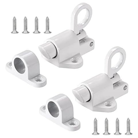 Gtwinsone 2 Pcs Door Spring Bolt Automatic Latch Lock Slide Spring Latch Bolt Aluminum Alloy Security Automatic Window Gate Bolt with Screws for Shed Doors Gates Cabinet Courtyard Doors (White) Cover