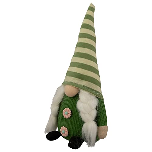 9.25" Green Striped Hat Girl Springtime Gnome3