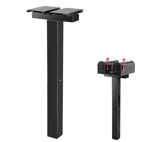 Colingmill Double Mailbox Post for Outside 43 x 3.9 x 3.9 Inch Galvanized Steel Heavy Duty Post for 2 Mailboxes Weather-Resistant and Mountable Black Stand for Homes(Mailbox Not Included)