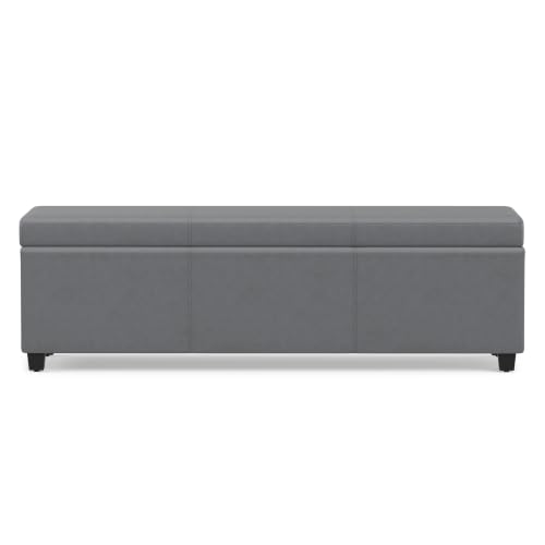 Image of SIMPLIHOME Avalon 54 inch Wide Vegan Leather Storage Ottoman in Stone Grey