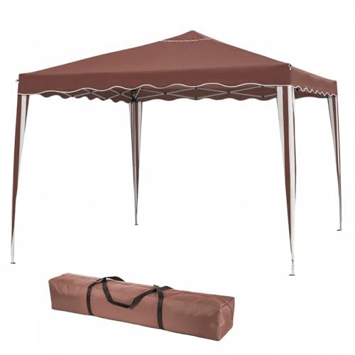 Carpa Cenador Gazebo Plegable 3 x 3 m Marrón | Mejores Tubos de Acero de Alta Resistencia Plegables, Antiviento, Protección UV, Bolsa de Transporte| para Playa, Camping, Jardín, Terraza, Exteriores