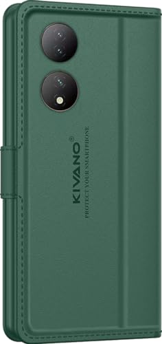 Image of KIVANO LUXE Compatible for Vivo T2 5G / Vivo Y100 5G Luxury Handmade Leather Magnetic Flip Folio Case | Card Holder & Kickstand | Slim Protective Cover | Unisex - Green