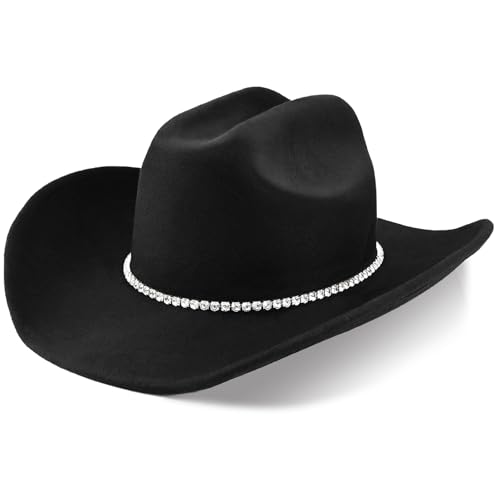 Image of 100% Wool Western Cowboy Hat for Men Women Classic Fedora Hat Felt Cowgirls Hats with Two Decorative Bands