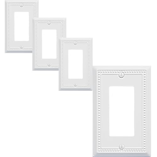 OKAWYC Single Decorator Light Switch Cover Belaire Beaded Metal Wall Plate, 4-Pack White 1 Gang Single Rocker, for Receptacle Dimmer Switch Cover GFCI Outlet Decorative Wallplate, Durable