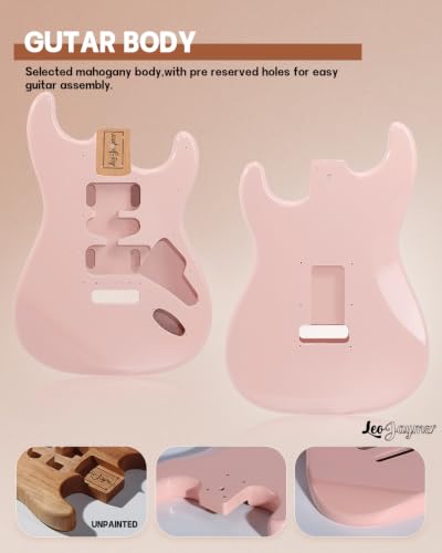 Image of Leo Jaymz DIY ST Style Electric Guitar Kits,Spray-painted Mahogany Body,Laurel Wood Fingerboard and Maple Neck, including all Components (ST-Light Pink New)