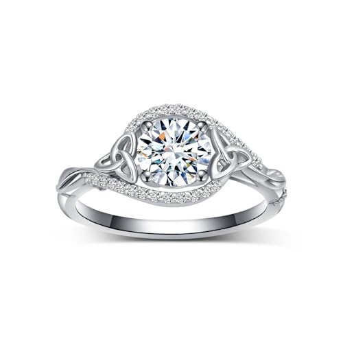 S925 1.12 Carat(ctw) Moissanite Wedding Ring Set for Women,18K White Gold Platinum Plated Celtic Knot Engagement Ring Sets Bridal Ring Set Her Gift for Wedding Anniversary Christmas2