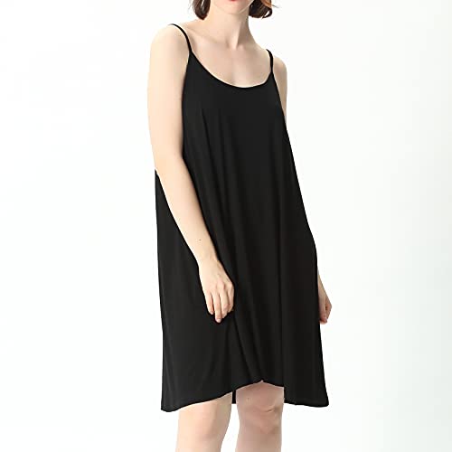 Lu's Chic Women's Bamboo Nightgown Sleepwear Cotton Cami Loungewear Plus Size Night Dress Soft Sleeveless Short Summer Camisole Pj Pajama Sleep Dress Black 3X #TOP7
