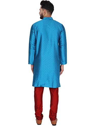 Image of SKAVIJ Men's Art Silk Woven Design Kurta Pajama Set Festive Jacquard 2-Piece Ethnic Dress