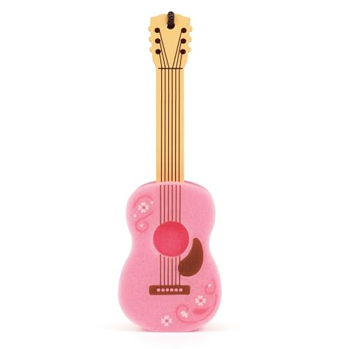 Dolly Parton Pink Guitar Bottle Brush Long-Handle Sponge, Fun and Unique Acoustic Guitar Design with Signature Dolly Logo, Great for Music Lovers