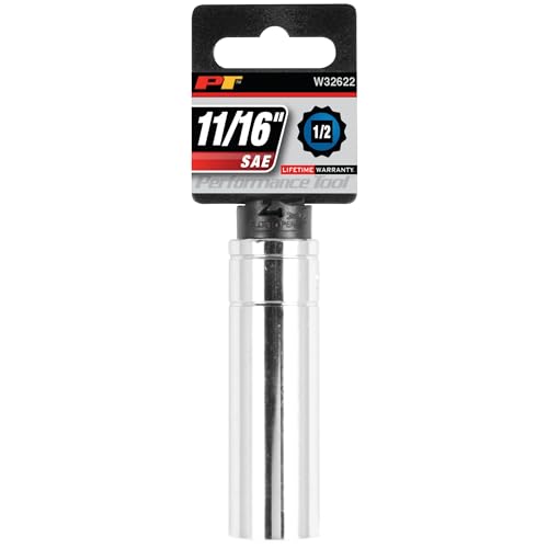Image of Performance Tool W32622 1 /2 in. Drive 11 /16 in. 12-Point Deep Socket | Chrome vanadium steel resists corrosion. Recessed edges reduce fastener rounding. Large size stamping