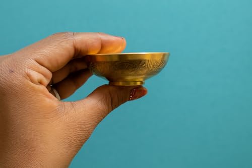 Image of NAVRANGINI Decorative Pure Brass Katori for Pooja, Festivals, Prasad & Desert | Small Multipurpose Prasadam Bowls for Pooja | Pooja Items Peetal Bowl, Pital Diya Chawal Kumkum Cups for Puja (Set of 4)