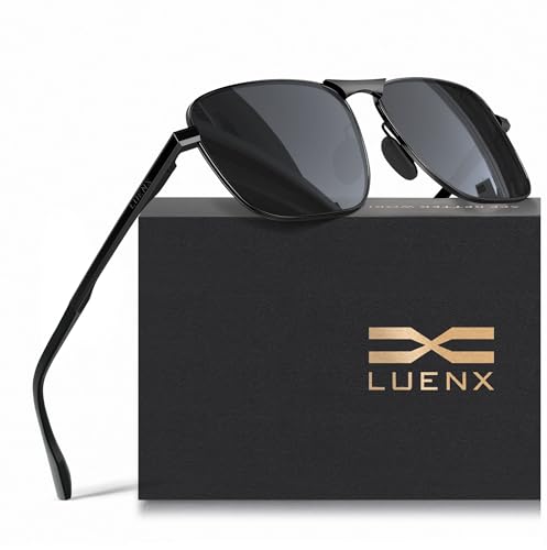 LUENX Rectangular Polarized Aviator Sunglasses for Men Retro Pilot Shades Driving UV400 Protection