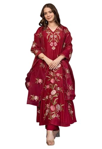 Tenue indienne confortable ensemble kurta brodé en rayonne douce