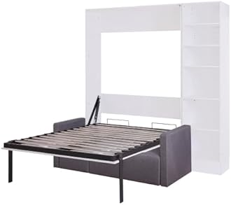 Bellemave Full Size Murphy Bed with Sofa, Wall Bed with Shelves for Bedroom, Apartment, Home Office, White