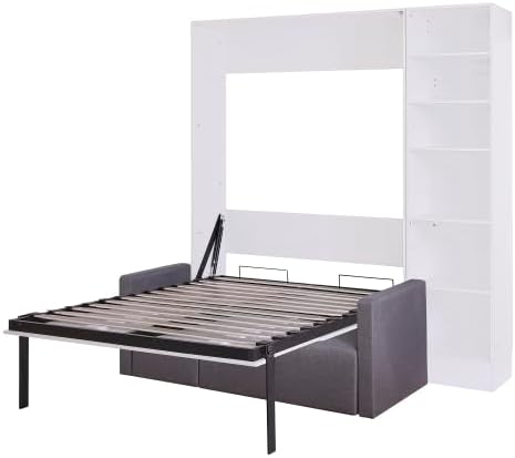 Bellemave Full Size Murphy Bed with Sofa, Wall Bed with Shelves for Bedroom, Apartment, Home Office, White