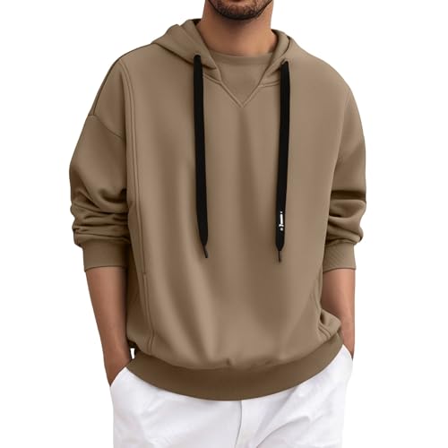 Sweat à capuche kaki pour homme en coton avec cordon M