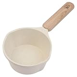 TONIXY Cacerola de hierro fundido Olla de aceite caliente de piedra de aluminio con mango de madera de haya y escala integrada para medir leche, huevos y chocolate (blanco)