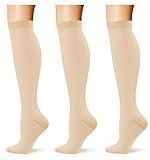 (3 pairs)Compression Socks 20-30 mmHg Long Socks for Women and Knee High Socks for Women 3p7 Skin color L/XL