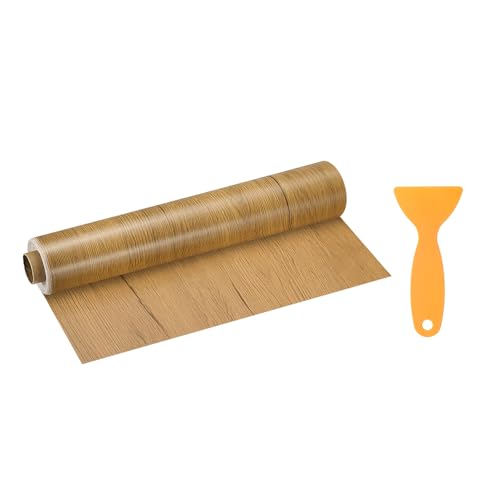 Image of HARFINGTON Wood Grain Repair Tape 11.8 Inch x 33ft Self Adhesive Repair Patch Tape Simulated Wooden Floor Tapes with Plastic Scraper for Tables Doors Windows Furniture, Yellow Teak