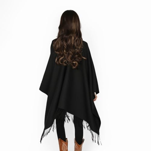 Tassel Shawl Cape with V-Neck Knitted Open Front Cardigan with Stylish Buttons Long Poncho Warm Winter Wrap Shawl 20254