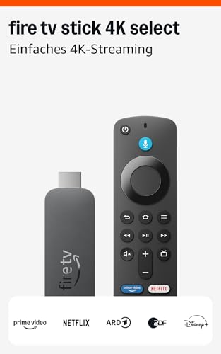 Amazon Fire TV Stick 4K Select (neueste Generation), beginne mit dem Streamen in 4K, Hunderttausenden von Filmen und Serienfolgen sowie kostenlosem Live-TV