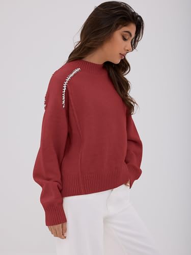 ZAFUL Sweaters for Women Crewneck Loose Fit Long Sleeve 2025 Fall Fashion Contrast Knit Pullover Tops