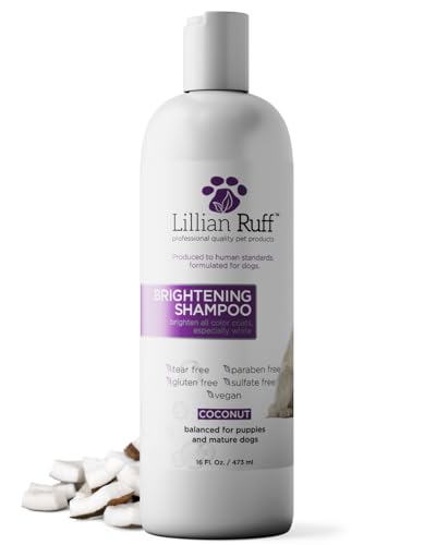 Lillian Ruff PRO Formula Ultra Brightening Dog Shampoo - Professional Whitening & Long-Lasting Odor Eliminator - Removes Stains & Discoloration, Dry Skin & Itch Relief with Aloe & Provitamin B5 (16oz)