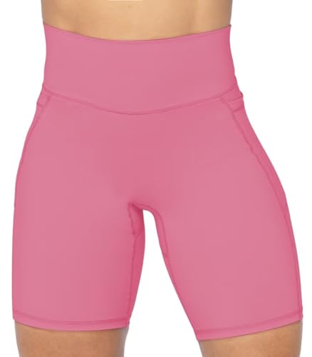 Image of Sunzel No Front Seam Biker Shorts for Women with Pockets, Yoga Workout Gym Bike Shorts with Tummy Control