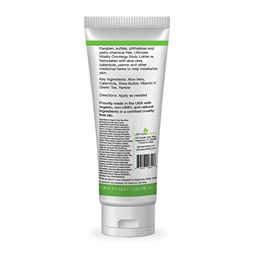 UltimateVitality Oncology Cream for Chemo Patients - Natural Organic Chemo Lotion, Paraben and Pthalate Free Moisturizing Lotion for Sensitive and Irritated Skin - 6 Ounces