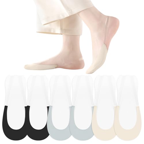 Image of No Show Socks with Invisible Sling Back Womens, 6 Pairs Low Cut Half Toe Topper Socks with Non-Slip Straps for Heels