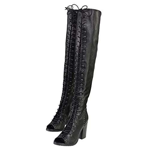 Milwaukee Leather MBL9421 Women's Black Lace-Up Knee-High Fashion Casual Boots with Open Toe4