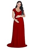 ZIUMUDY Maternity Chiffon Gown Wraped Short Sleeve Cross-Front Photography Maxi Dress for Baby Showe
