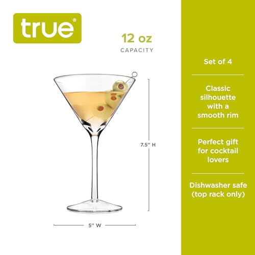 Image of True Manhattan Martini Glass, Crystal Cocktail Coupes, Clear Glass, Cocktail glass set, Dishwasher Safe, Holds 12 oz., Set of 4