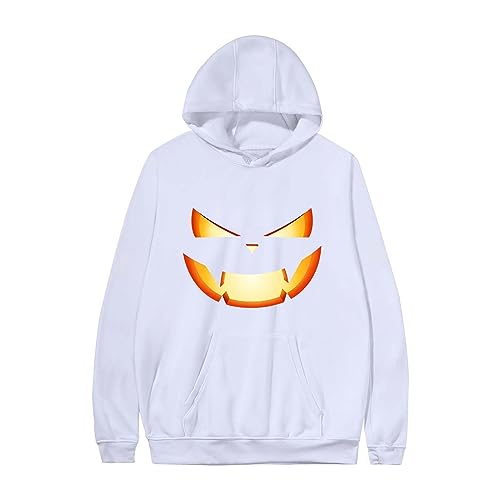 Skang Damen Pullover Halloween Kreativer Kürbis-Gesichtsdruck mit Kapuze,...