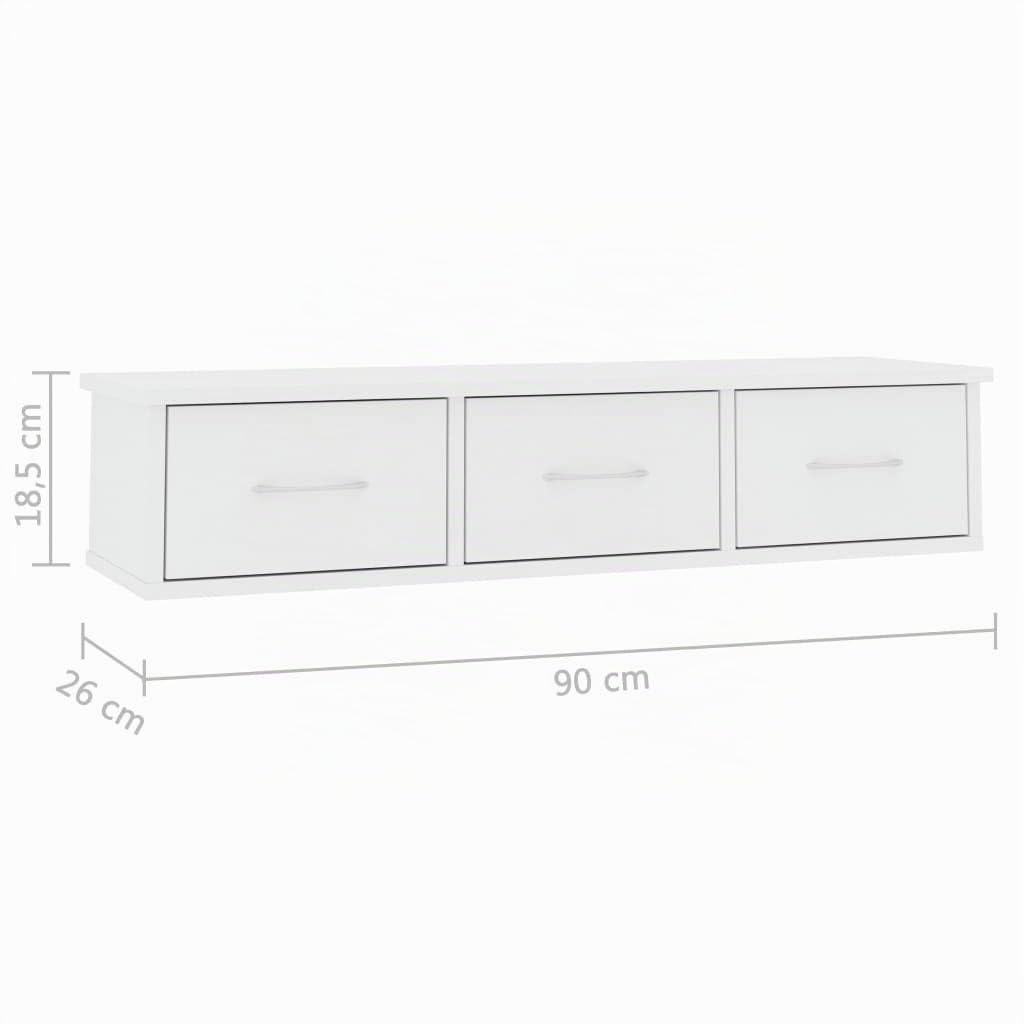 BaraSh Estante de Pared con Cajones Blanco en Contrachapada - Baldas Flotantes Esquineras para Salon 88x26x18,5 cm