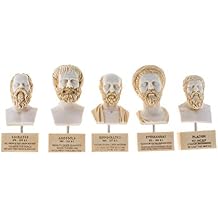 Set of Greek Philosophers Busts Socrates Aristotle Hippocrates Pythagoras Plato Alabaster Statues Gold Tone Marble Base
