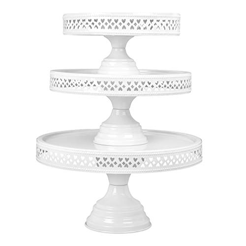 Image of Non Revolving Metal Cake Stand Pedestal Set of 3, White, 13 inch, 11 inch, 9 inch Diameter