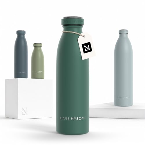Image of LARS NYSOM Stainless Steel Insulated Water Bottle 12oz 17oz 25oz 34oz 51oz | Insulated Thermo Flask for Hot and Cold Beverages | Leakproof Drinking Bottle (Pine Green, 17oz)