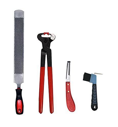Farrier Tools 16-inch Horseshoe File Suitï¼Œcontain Hoof Rasp Horse Hoof Nipper Hoof Knife Horseshoe brushï¼ŒProfessional 4 in 1 Horses Hoof Trimming Tools Veterinarians, and Horsemen Good helper at work